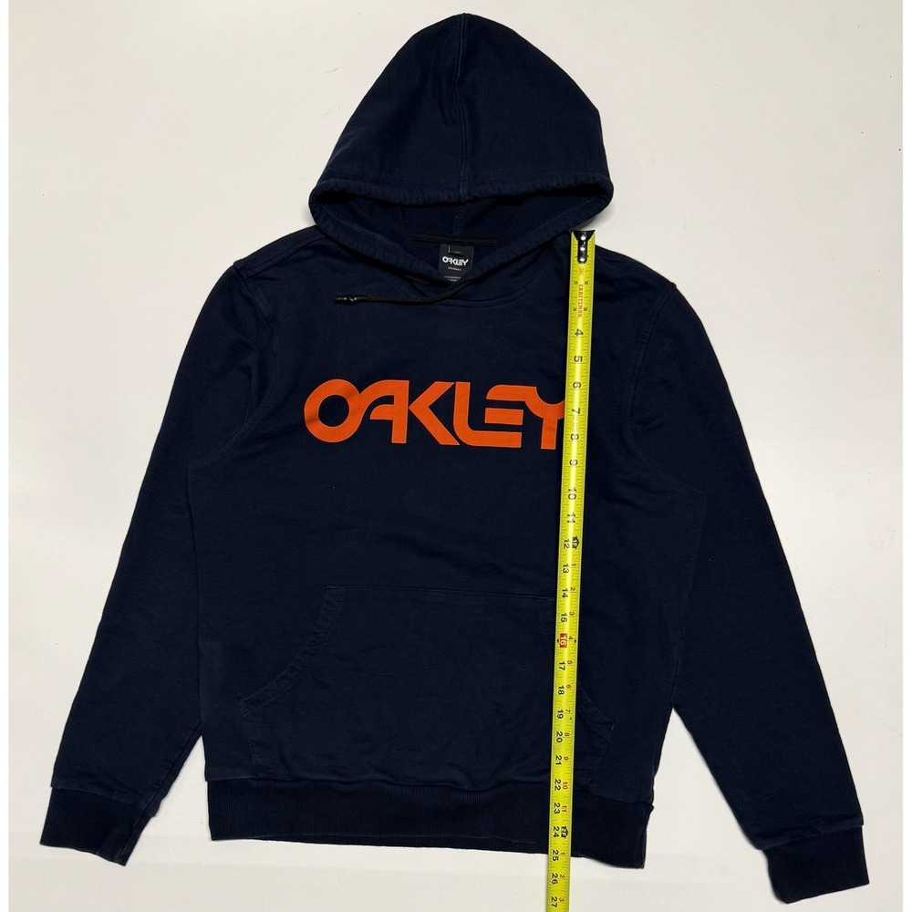 Oakley Mens Custom Fit‎ Hoodie Navy Blue Orange Logo Pullover Sweatshirt Size L